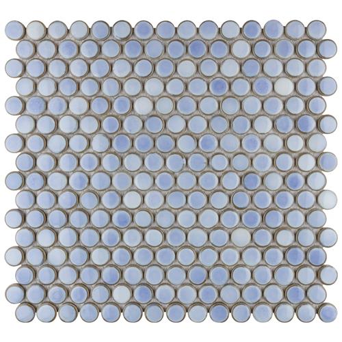 Hudson Penny Round Frost Blue 12"x12-5/8" Porcelain Mos