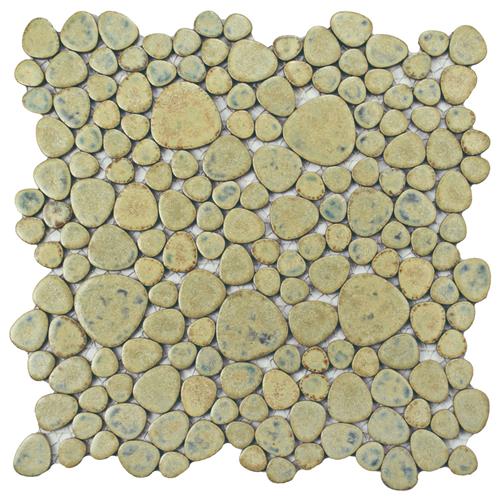 Pebble Green Moss 10-3/4"x10-7/8" Porcelain Mosaic