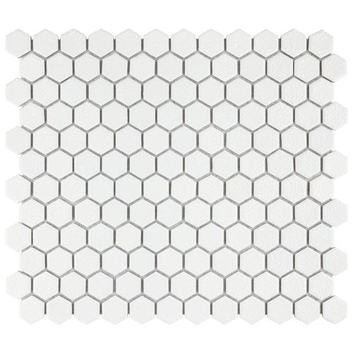 Hudson 1" Hex Crystalline White 11-7/8"x13-1/4" Porc Mosaic