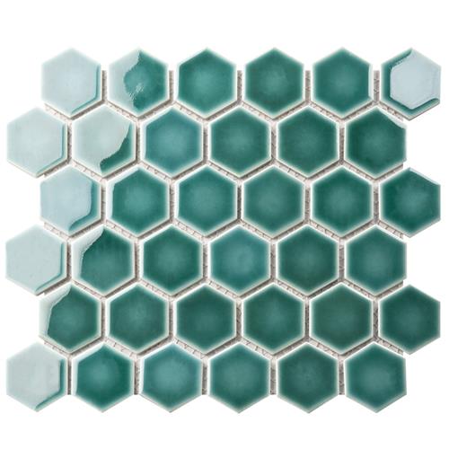 Hudson Due 2" Hex Emerald 10-7/8"x12-5/8" Porcelain Mosaic