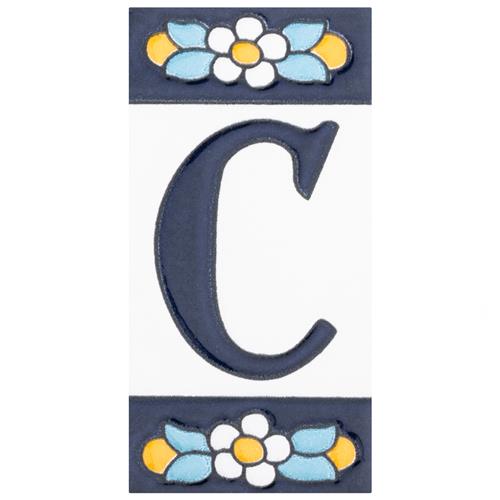 Sevillano Flora Letters C 2-1/8"x4-3/8" Ceramic Wall Tile