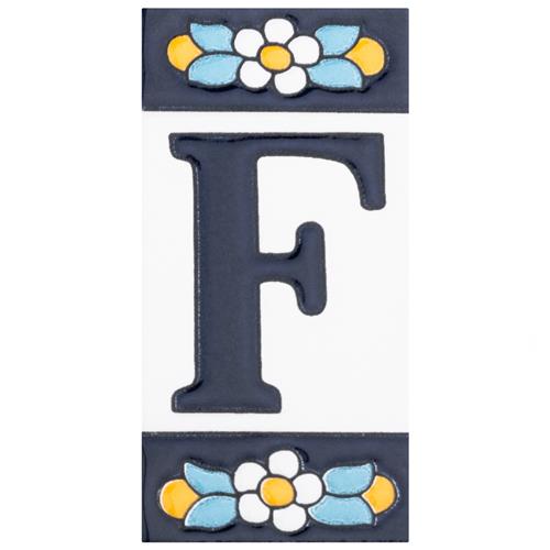 Sevillano Flora Letters F 2-1/8"x4-3/8" Ceramic Wall Tile