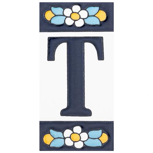 Sevillano Flora Letters T 2-1/8"x4-3/8" Ceramic Wall Tile