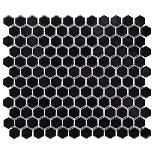Picture of Metro 1" Hex Glossy Black 10-1/4"x11-7/8" Porcelain Mosaic