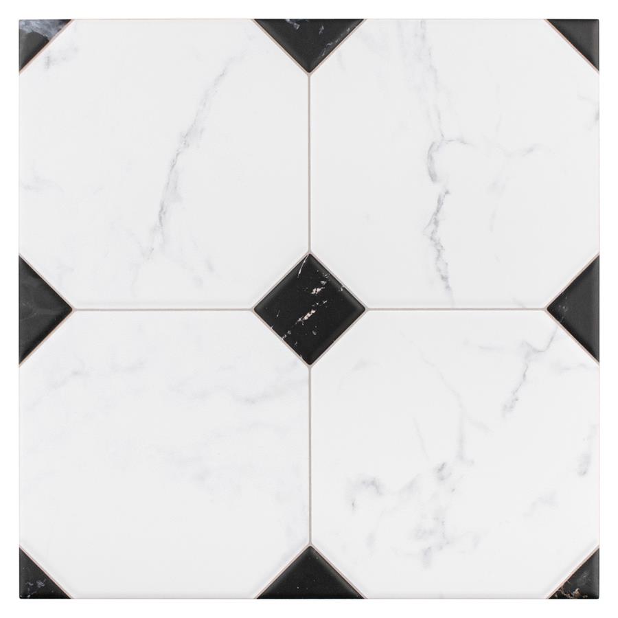 9 tiles/11.18 sqft. Black/White SOMERTILE Betera Jet Blanco 13-1/8 x 13-1/8 Ceramic Floor and Wall Tile FEM13BTB