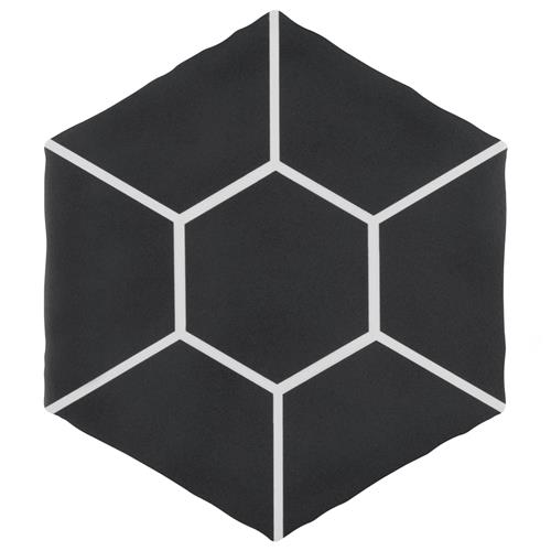 Palm Honeycomb Hex Black 5-7/8" x 6-7/8" Porcelain F/W Tile