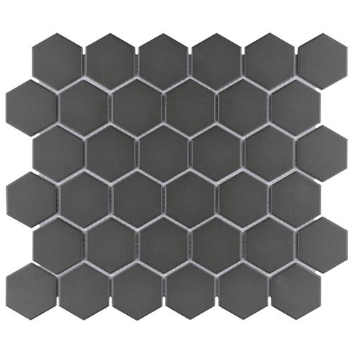 Gotham Hex 2” Black 11-1/8" x12-5/8" UnGl Porcelain Mosaic