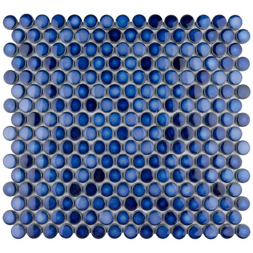 Hudson Penny Round Glossy Sapphire 12"x12-5/8" Porcelain Mos
