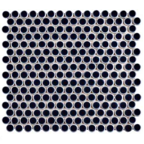 Hudson Penny Round Noir 12"x12-5/8" Porcelain Mos