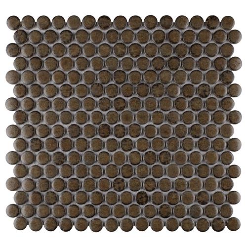 Hudson Penny Round Brownstone 12"x12-5/8" Porcelain Mos