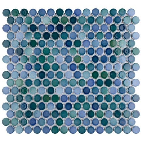 Hudson Penny Round Aquamarine 12"x12-5/8" Porcelain Mosaic