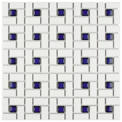 Spiral Blue and White 12-5/8"x12-5/8" Porcelain Mosaic