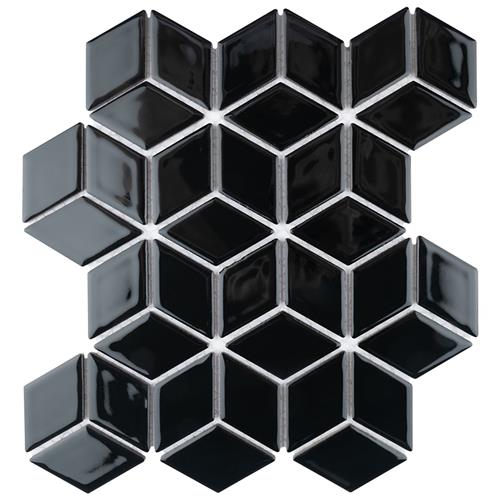 Hudson Rhombus Glossy Black 10-1/4"x11-3/4" Porcelain Mos