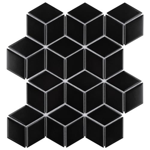 Metro Rhombus Matte Black 10-1/2"x12-1/8" Porcelain Mos
