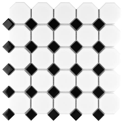 Metro Octagon Matte White w/Black Dot 11-1/2"x11-1/2" Po Mos