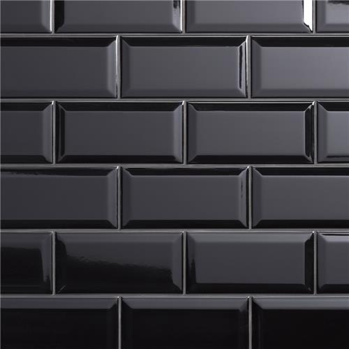 Crown Heights Beveled Glossy Black 3"x6" Ceramic W Tile