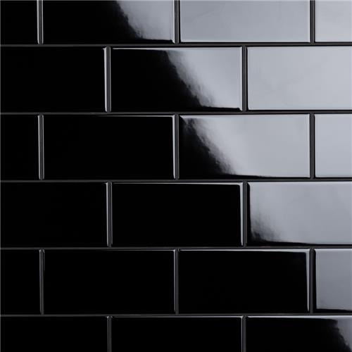 Crown Heights Glossy Black 3"x6" Ceramic W Tile