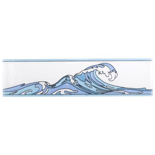Captain Kanagawa Wave Glacier Blue 2"x7-7/8" Cer Wall Trim