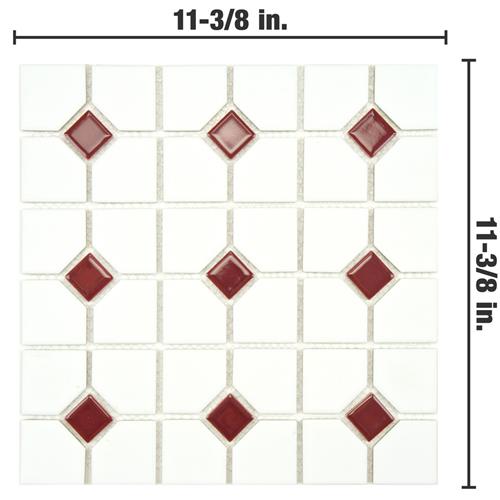 Picture of Oxford Matte Wht w/Maroon Dot 11-1/2"x11-1/2" Porcelain Mos
