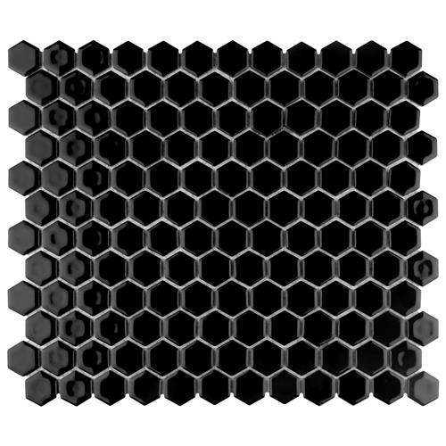 Picture of Hudson Hex 1" Glossy Black 11-7/8"x13-1/4" Porcelain Mosaic