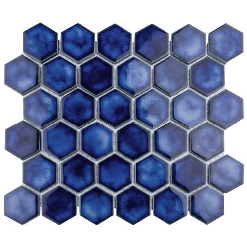 Picture of Hudson Due 2" Hex Glossy Sapphire 10-7/8"x12-5/8" Porc Mos