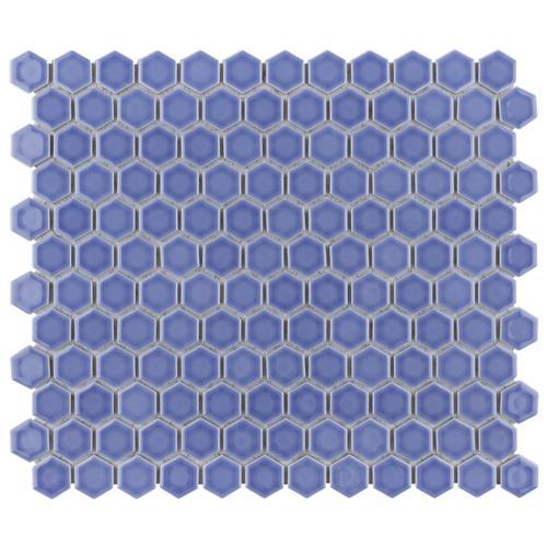 Picture of Tribeca Hex 1" Glossy Periwinkle 10-1/4" x 11-7/8Porc Mosaic