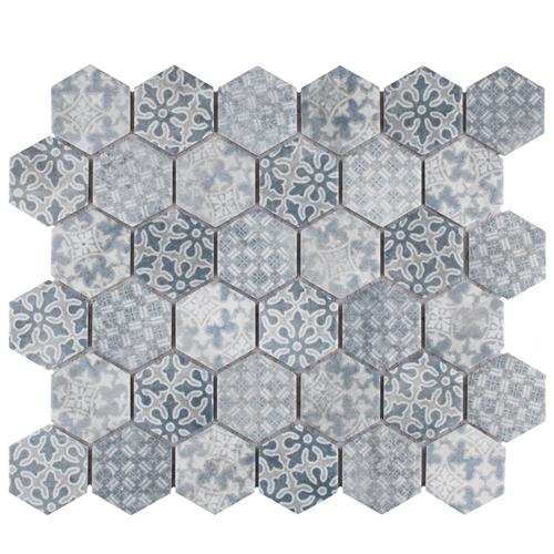 Picture of Medley 2" Hex Slate Blue 11-1/8"x 12-5/8" Porcelain Mosaic