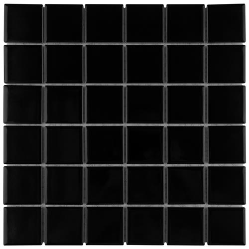 Picture of Metro Quad Glossy Black 11-3/4" x 11-3/4" Porcelain Mosaic