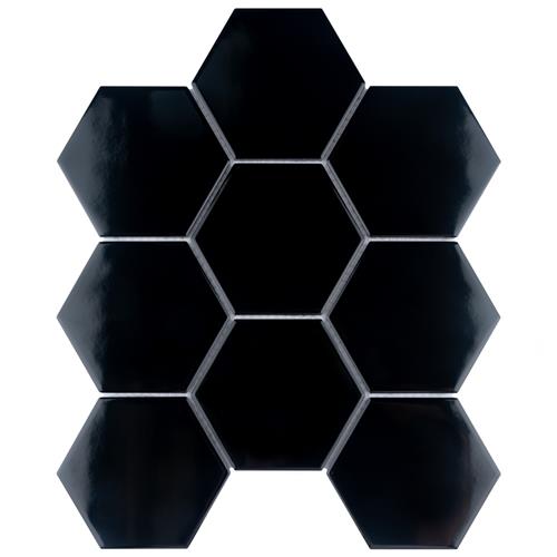 Picture of Metro Super 4" Hex Glossy Blk 10"x11-1/2" Porcelain Mos