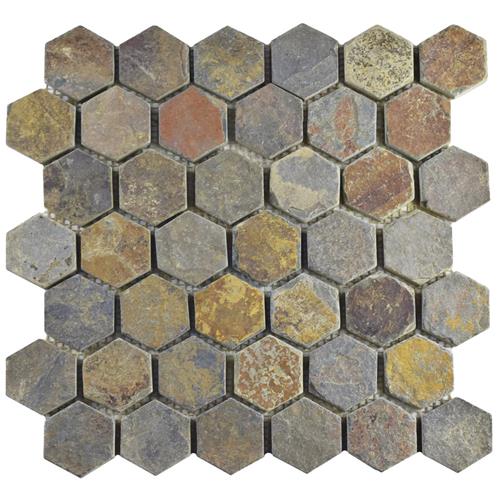 Picture of Crag Hexagon Multi Slate 12"x12-1/4" Nat Stone Mos 024